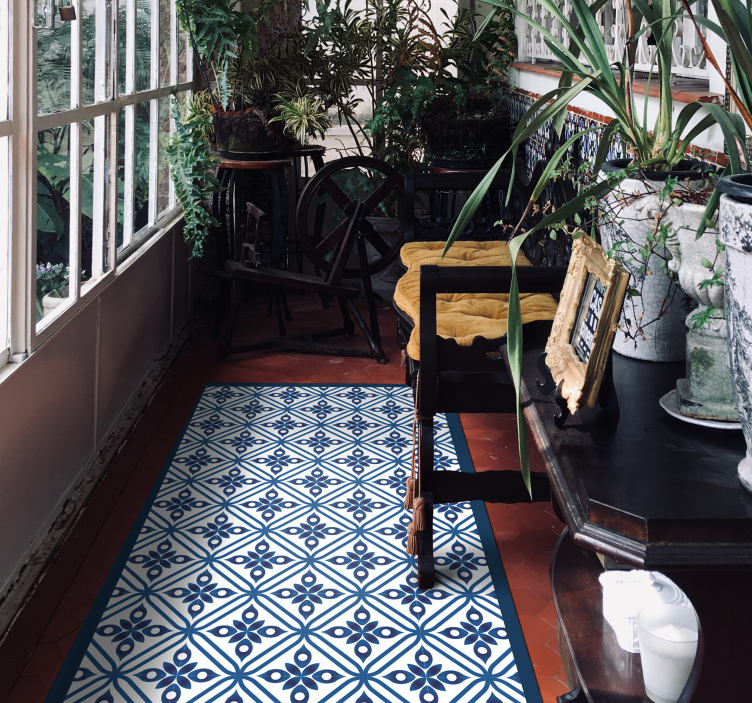 Tapete de ladrilhos japonês com padrão azul e branco - TenStickers