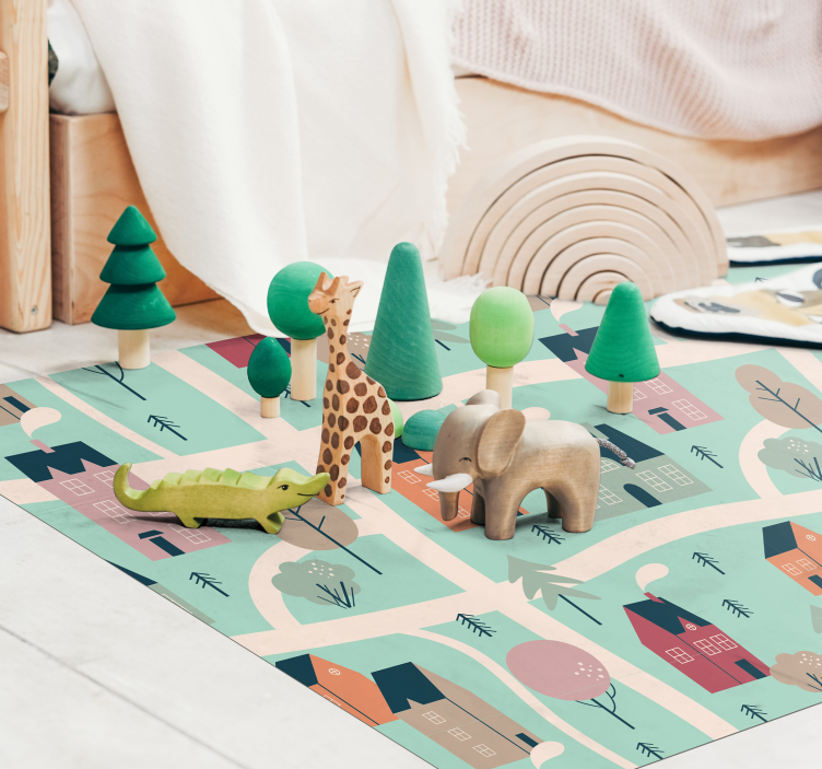 Tapete de estrada com padrão de mapa de estrada crianças fofas - TenStickers