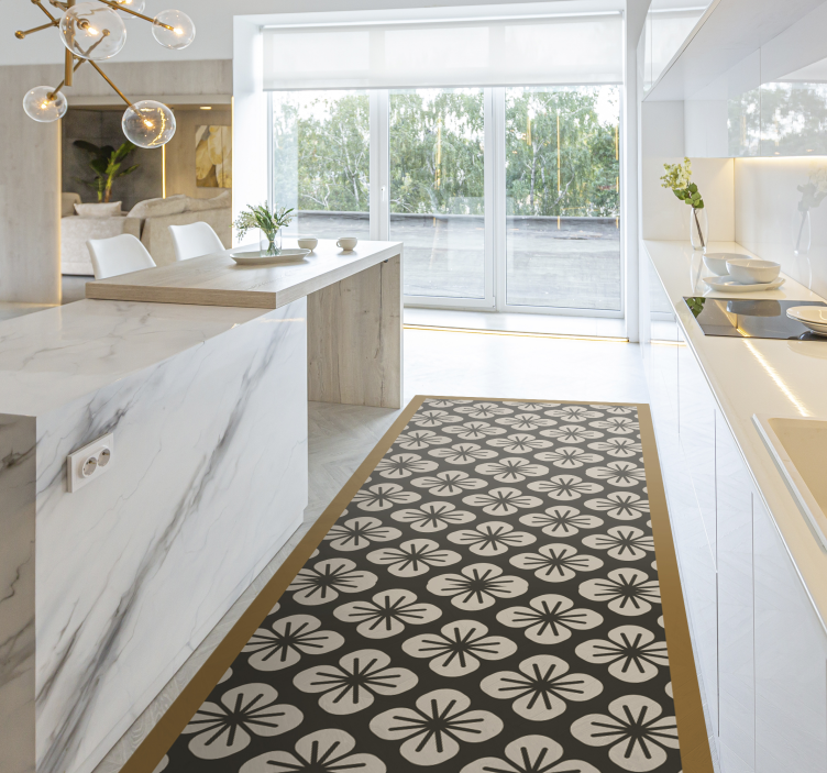 Tapete floral preto com produtode piso - TenStickers