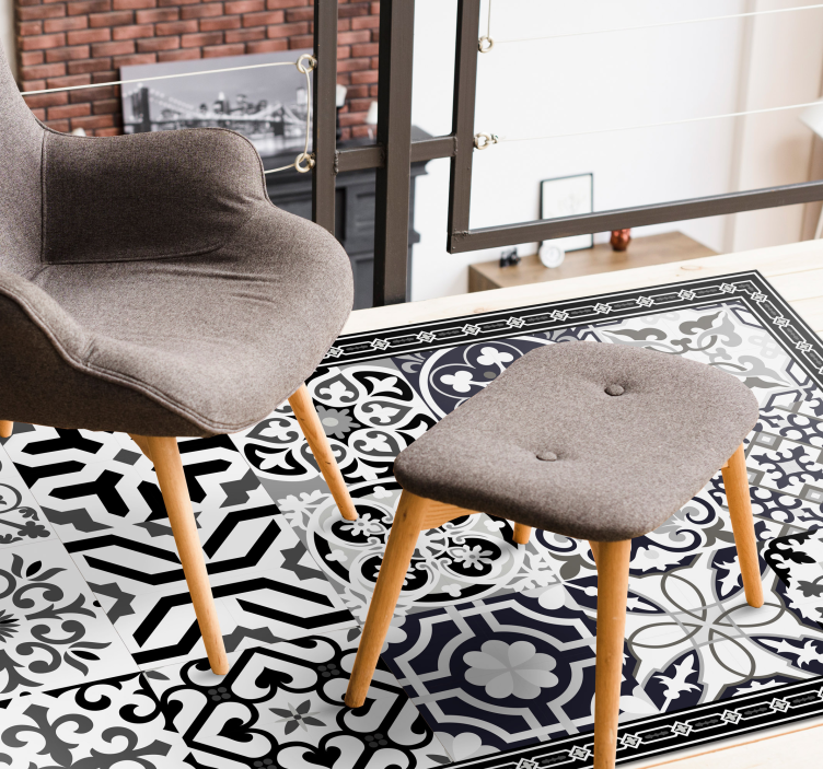 Tapete de ladrilhos de cimento preto - TenStickers