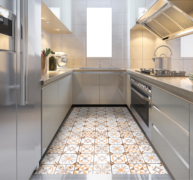 Tapete de vinil de cozinha marrom quadrados em azulejo carpete - TenStickers