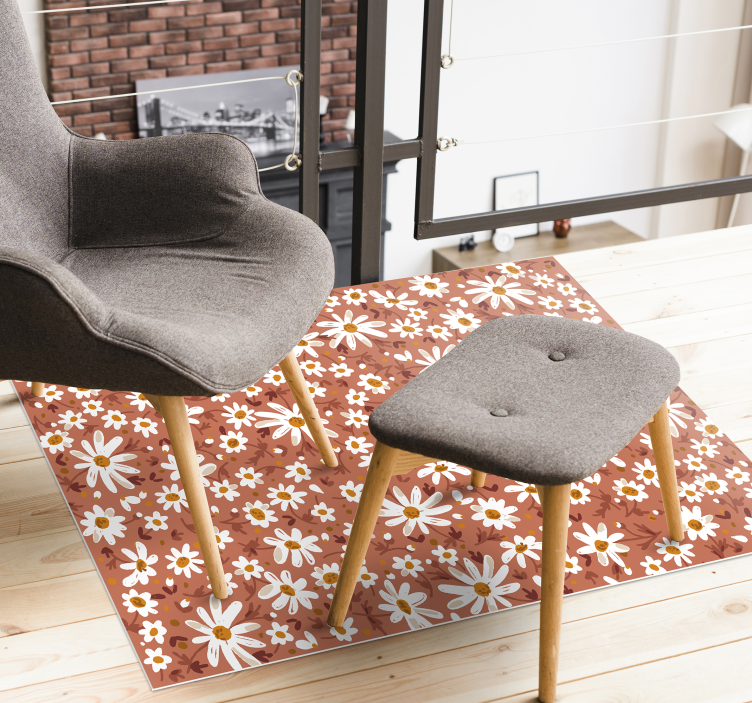 Tapete de vinil floral Margaridas em fundo laranja - TenStickers