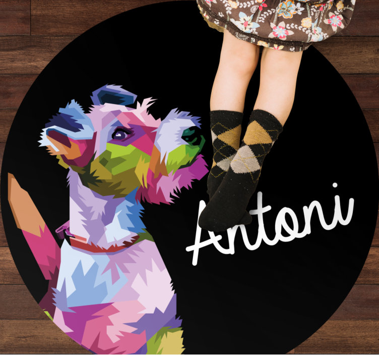 Tapete vinílico com nome retrato canino colorido - TenStickers