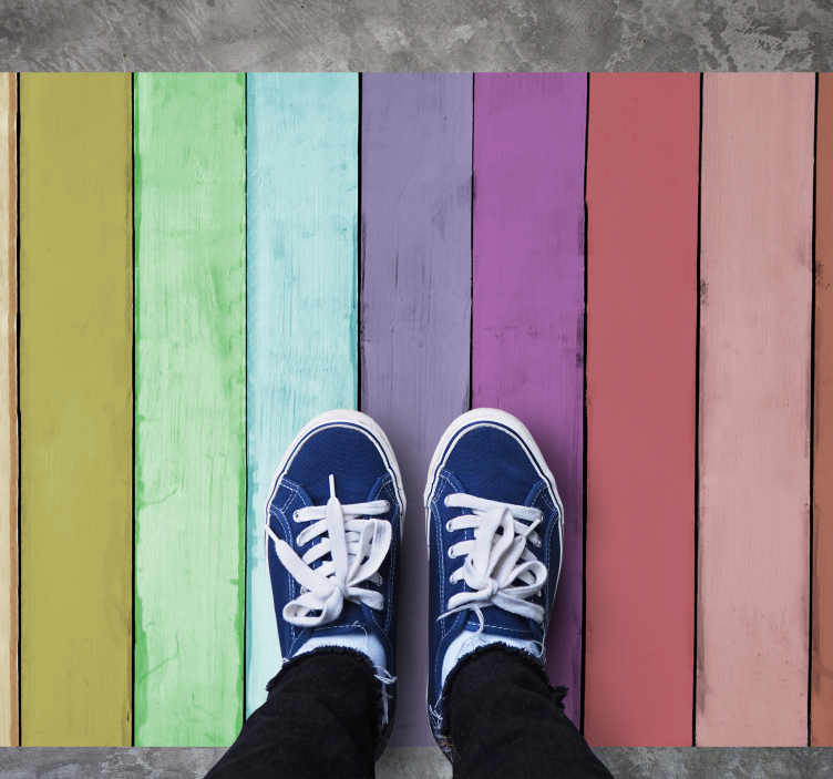 Tapete vinílico madeira linhas vibrantes do arco-íris - TenStickers