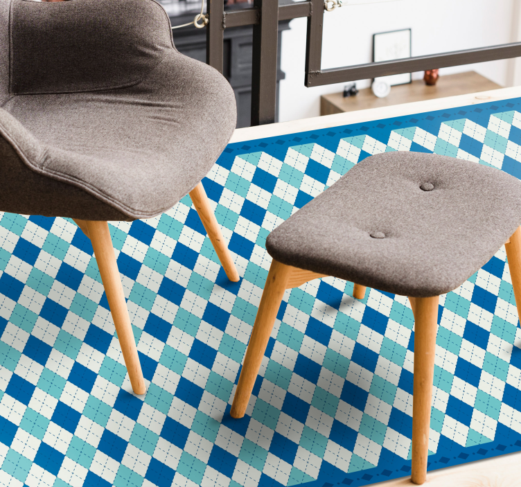 Tapete vinílico azulejos padrão xadrez azul - TenStickers