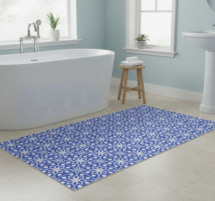 Tapete vinílico casa de banho padrão azulejos azuis - TenStickers