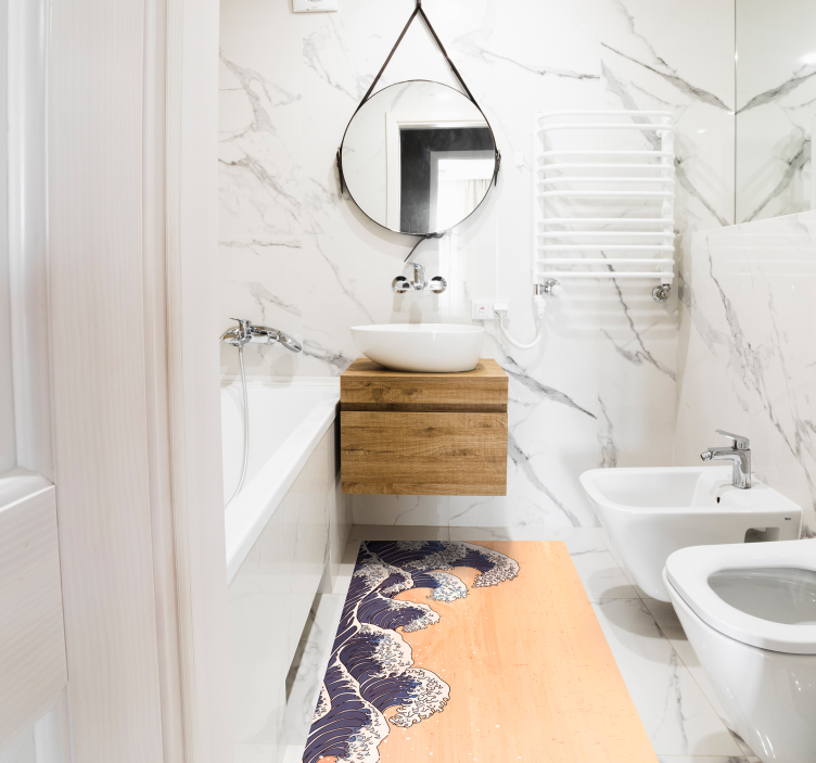 Tapete vinílico casa de banho padrão de onda do oceano - TenStickers