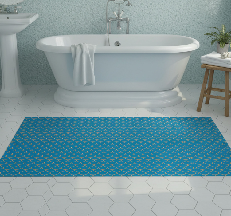 Tapete vinílico casa de banho padrão escamas de peixe azul - TenStickers