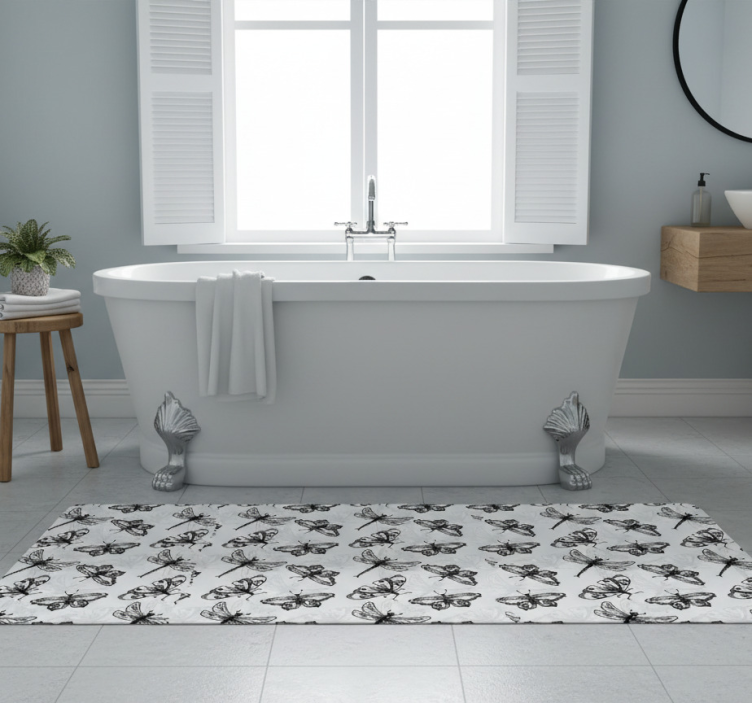 Tapete vinílico casa de banho padrão libélula e borboleta - TenStickers