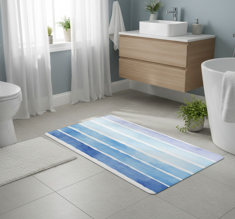 Tapete vinílico casa de banho padrão linhas aquarela azul - TenStickers