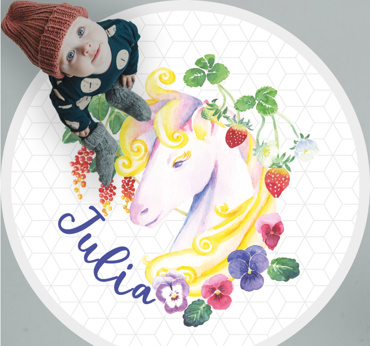 Tapete vinílico juvenil flor de unicórnio personalizada - TenStickers