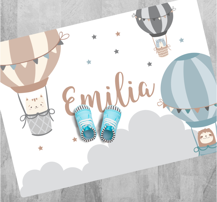 Tapete vinílico com nome balões aéreos - TenStickers