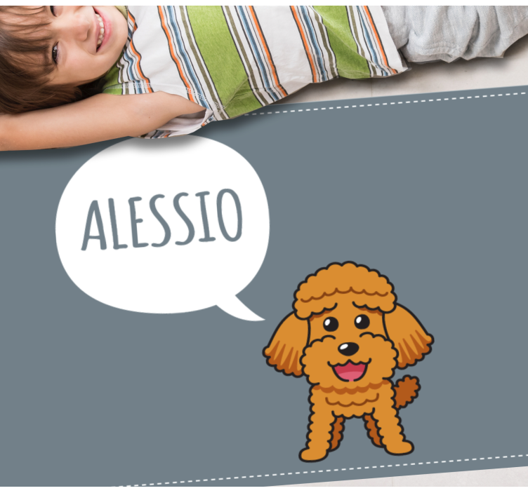 Tapete vinílico com nome filhote de poodle feliz - TenStickers