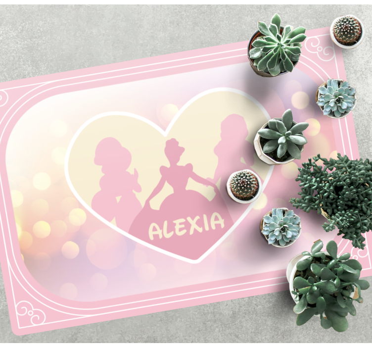 Tapete vinílico com nome coração de silhueta de princesa - TenStickers