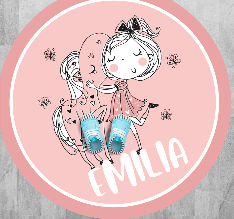 Tapete vinílico juvenil menina e cavalo com nome - TenStickers