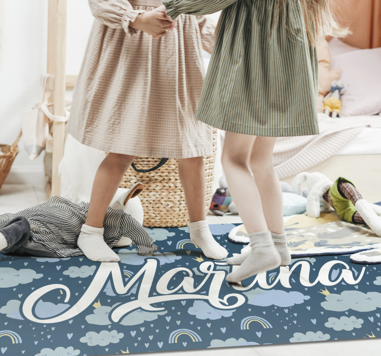 Tapete em vinil infantil nuvens azuis com nome - TenStickers