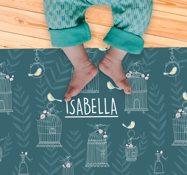 Tapete vinílico com nome padrão floral de gaiola de pássaros - TenStickers