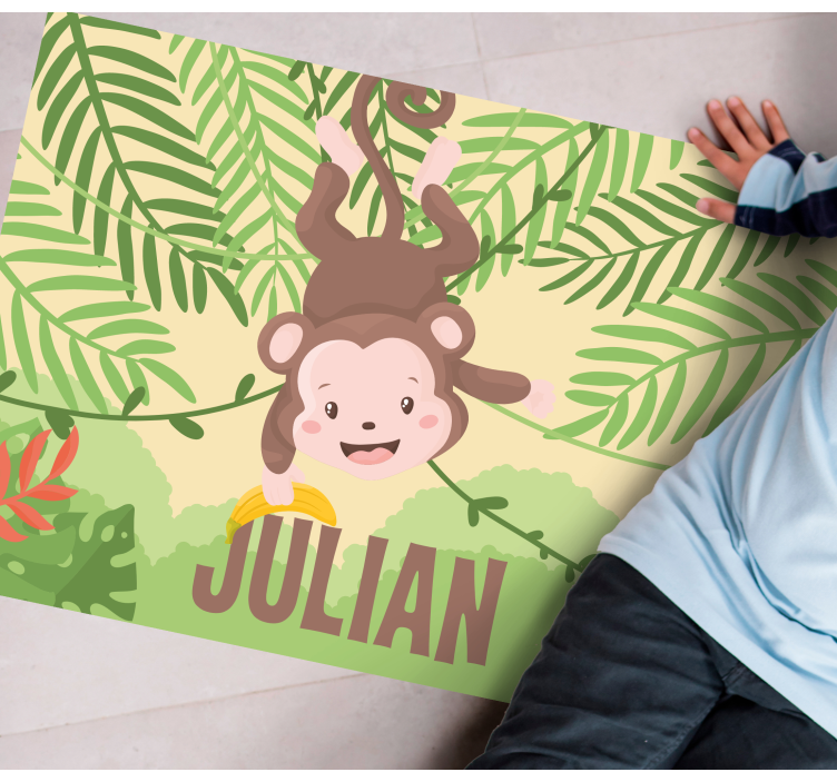 Tapete vinílico com nome tema de macaco brincalhão - TenStickers