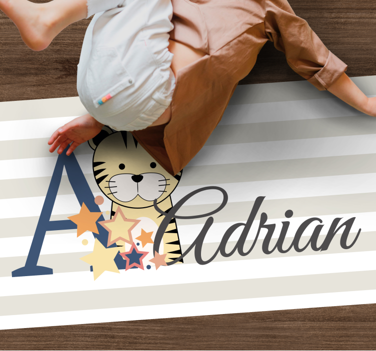 Tapete vinílico para bebés tigre listrado com nome - TenStickers