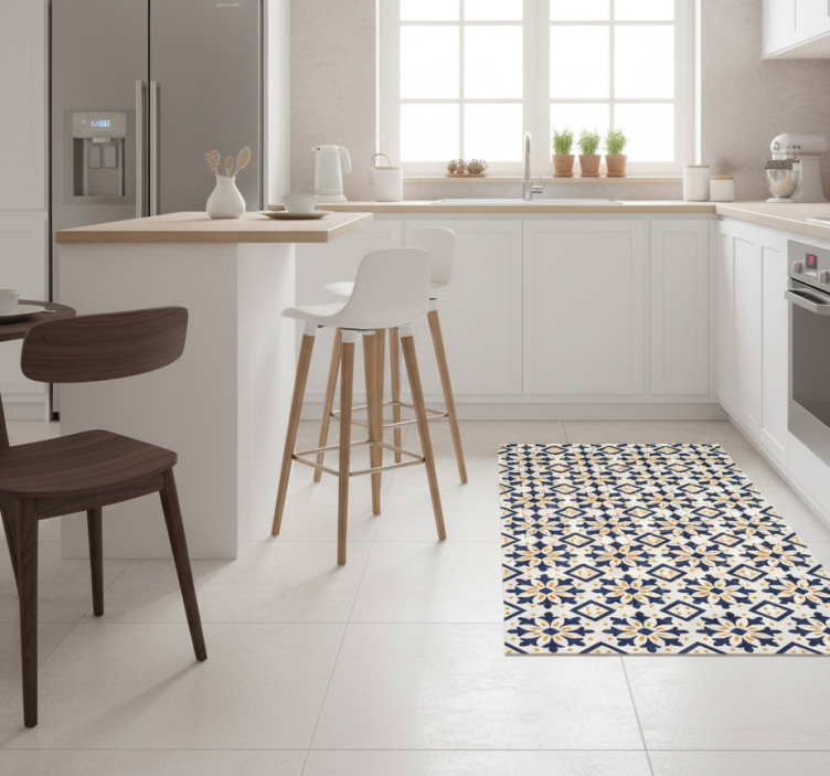 Tapete vinílico cozinha azul com azulejos amarelos - TenStickers