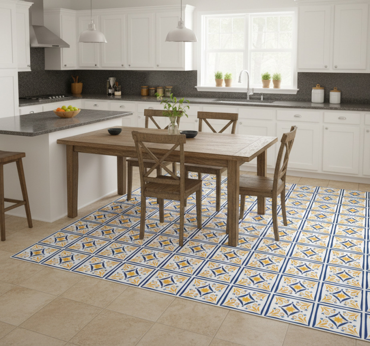 Tapete vinílico cozinha azulejo português azul e amarelo - TenStickers