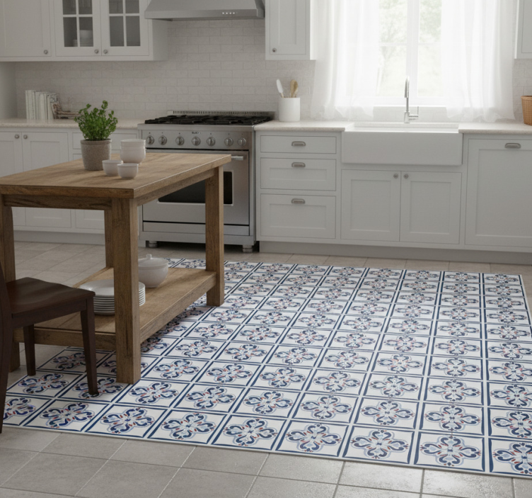 Tapete vinílico cozinha azulejo português azul e vermelho - TenStickers