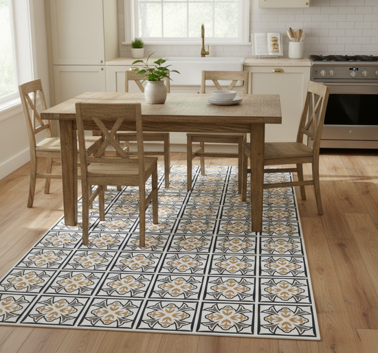 Tapete vinílico cozinha azulejo português bege e preto - TenStickers