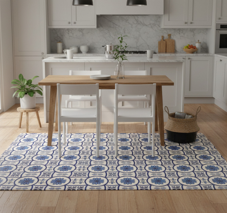 Tapete vinílico cozinha azulejo português flor azul - TenStickers