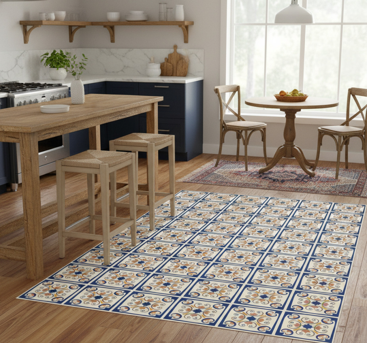 Tapete vinílico cozinha azulejo português flores rosas - TenStickers