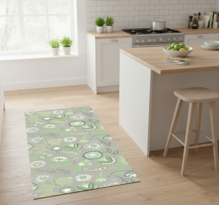 Tapete vinílico cozinha com padrão floral verde delicado - TenStickers