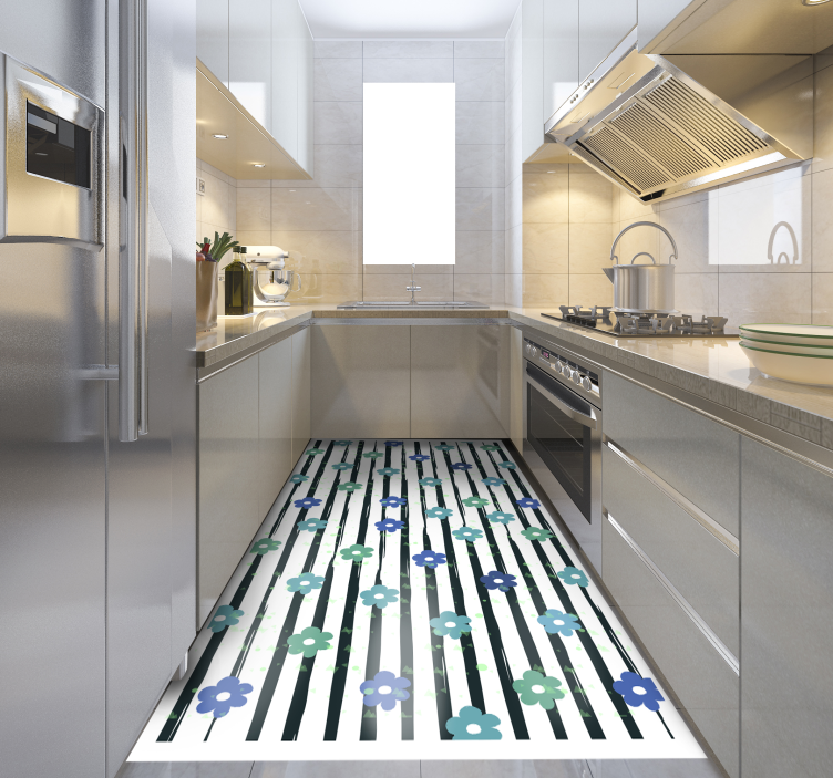 Tapete vinílico cozinha desenho floral listrado - TenStickers