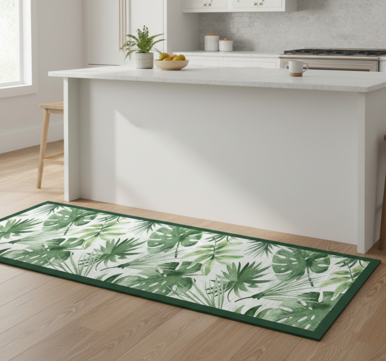 Tapete vinílico cozinha folhas tropicais aquareladas - TenStickers
