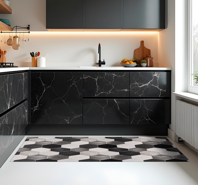 Tapete vinílico cozinha hexágonos cinzas - TenStickers