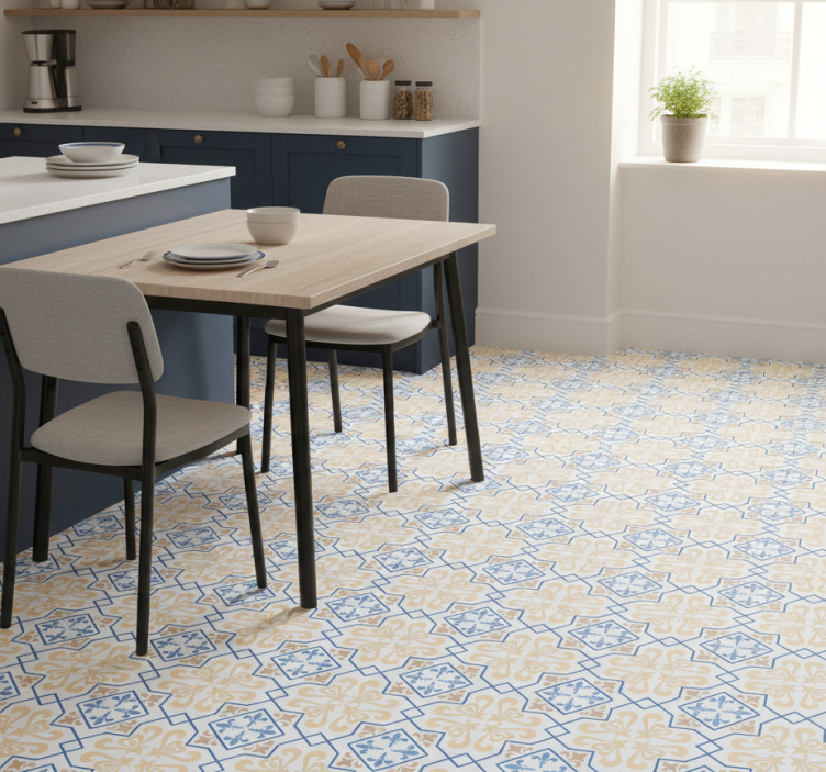 Tapete vinílico cozinha padrão azulejo linhas azuis - TenStickers