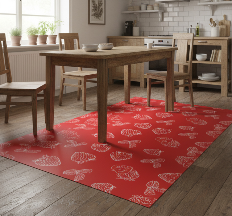 Tapete vinílico cozinha padrão de morangos contínuo - TenStickers