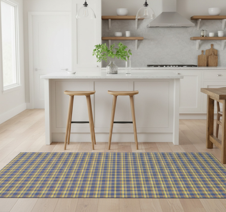 Tapete vinílico cozinha padrão tartan xadrez azul - TenStickers