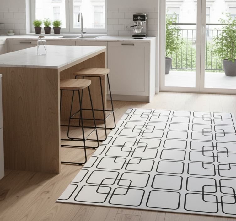 Tapete vinílico cozinha padrão urbano de quadrados pretos - TenStickers