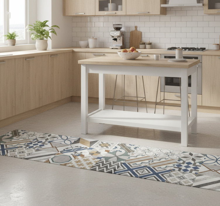 Tapete vinílico cozinha patchwork geométrico eclético - TenStickers