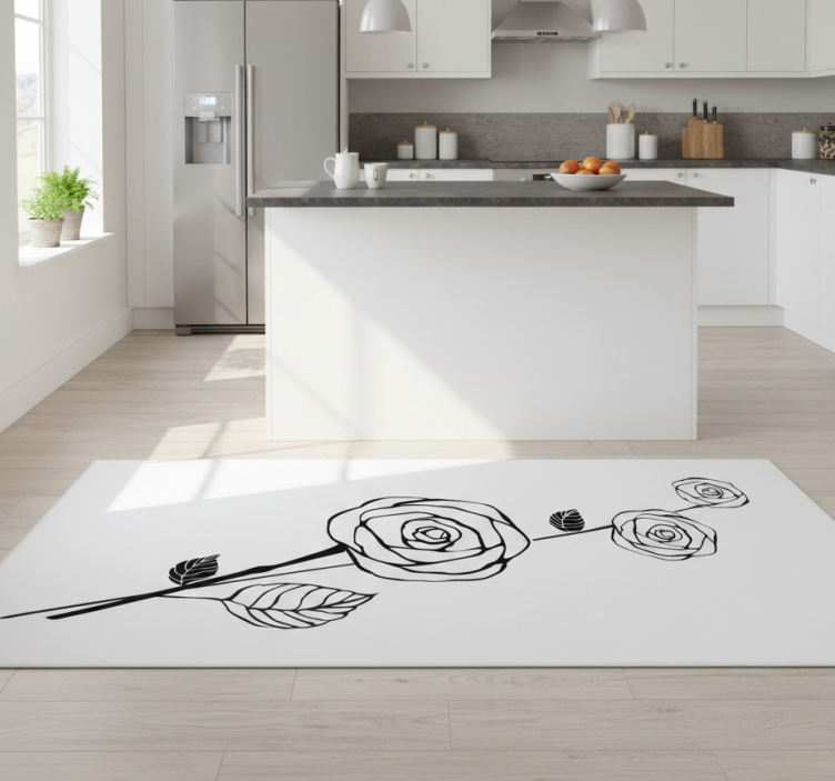 Tapete vinílico cozinha rosas pretas e brancas - TenStickers
