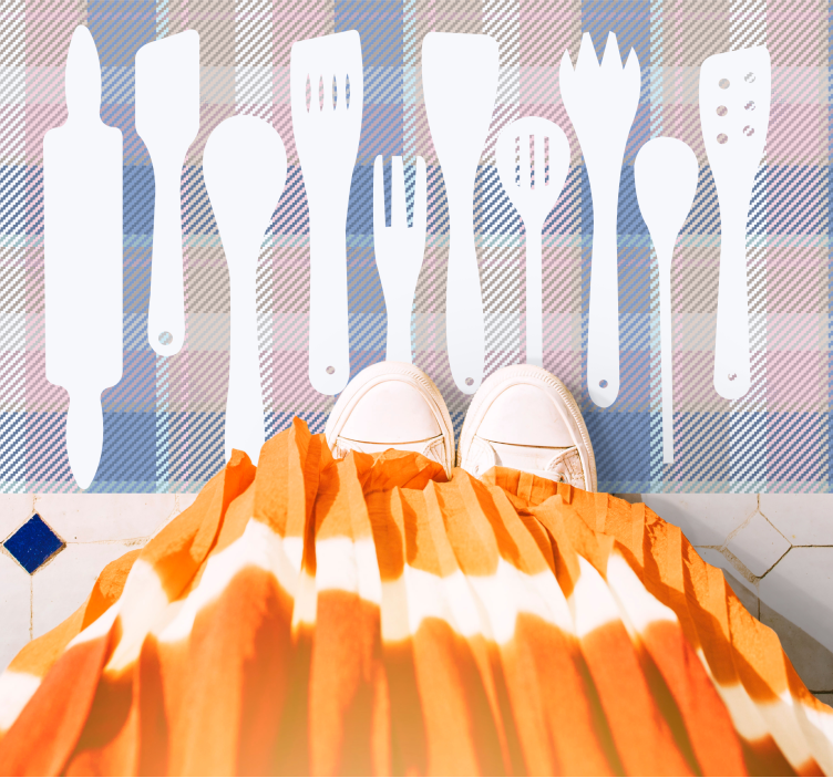 Tapete vinílico cozinha silhuetas de utensílios de cozinha - TenStickers