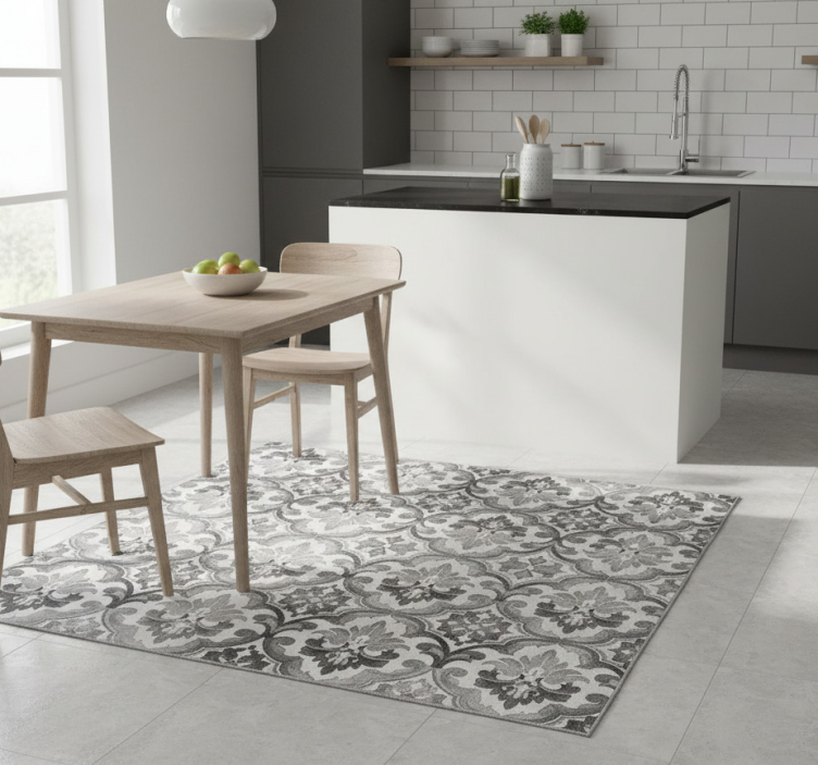 Tapete vinílico cozinha tapeçaria damasco em tons de cinza - TenStickers