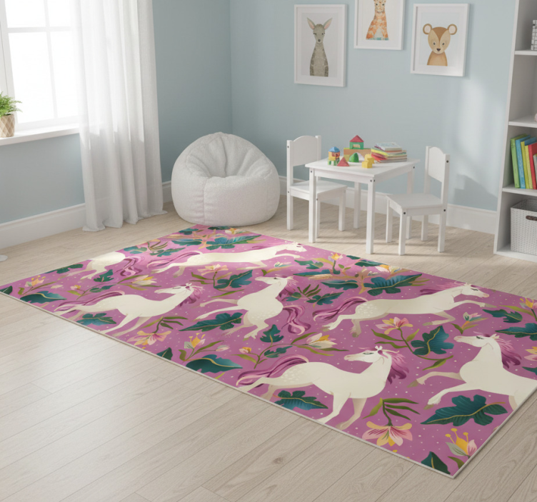 Tapete vinílico de animais com design floral de cavalo rosa - TenStickers