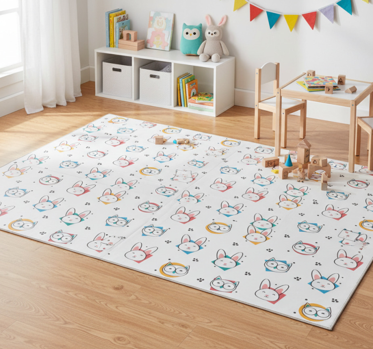 Tapete vinílico de animais com estampa de coruja e coelho - TenStickers