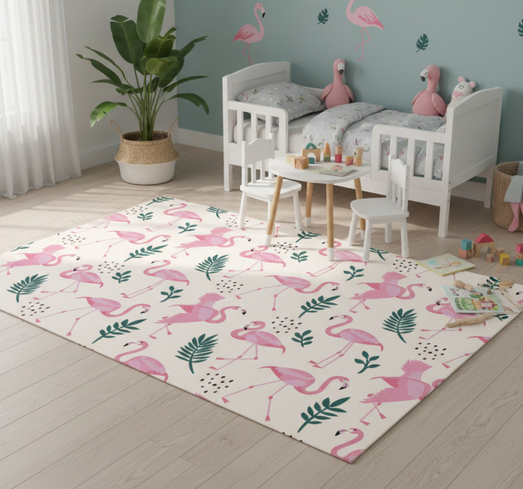 Tapete vinílico de animais com estampa de flamingo e folhas - TenStickers
