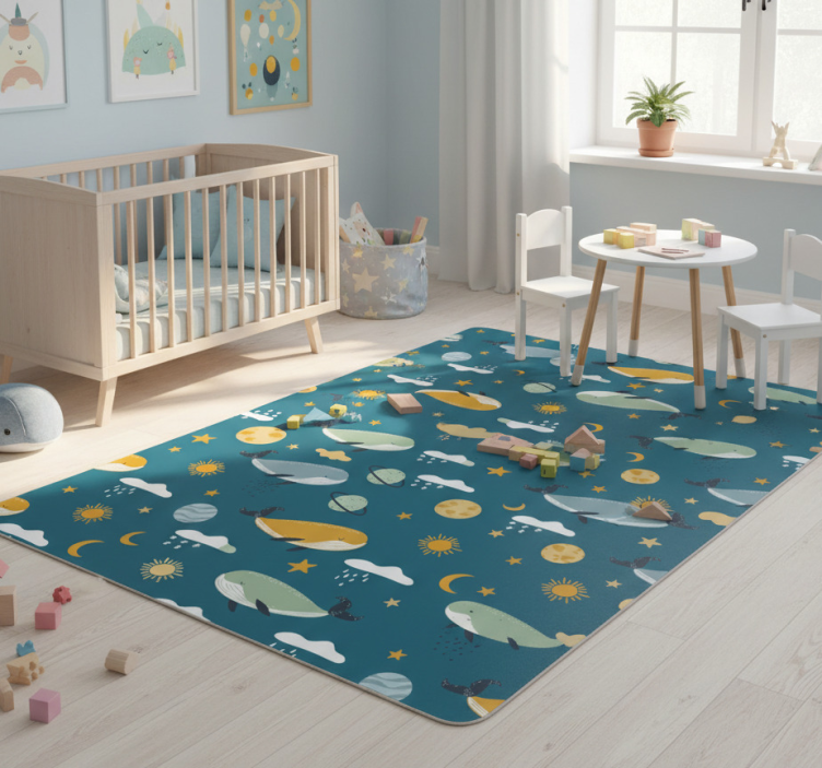 Tapete vinílico de animais com padrão de baleias moderno - TenStickers