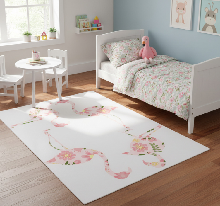 Tapete vinílico de animais com padrão floral de flamingo - TenStickers