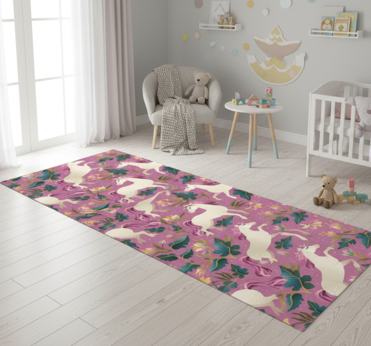 Tapete vinílico de animais design de cavalo floral rosa - TenStickers