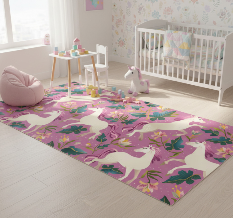 Tapete vinílico de animais design floral de cavalo rosa - TenStickers