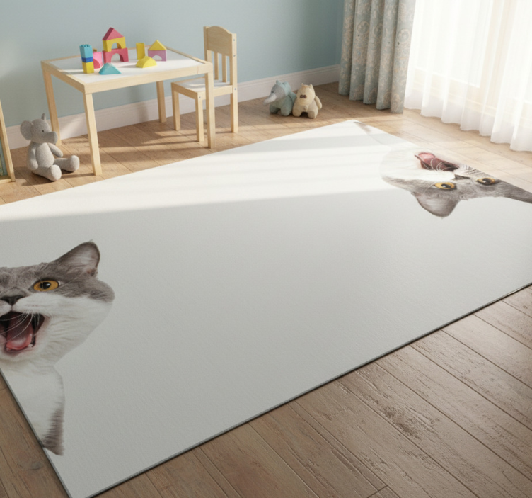 Tapete vinílico de animais gato espiando fundo branco - TenStickers