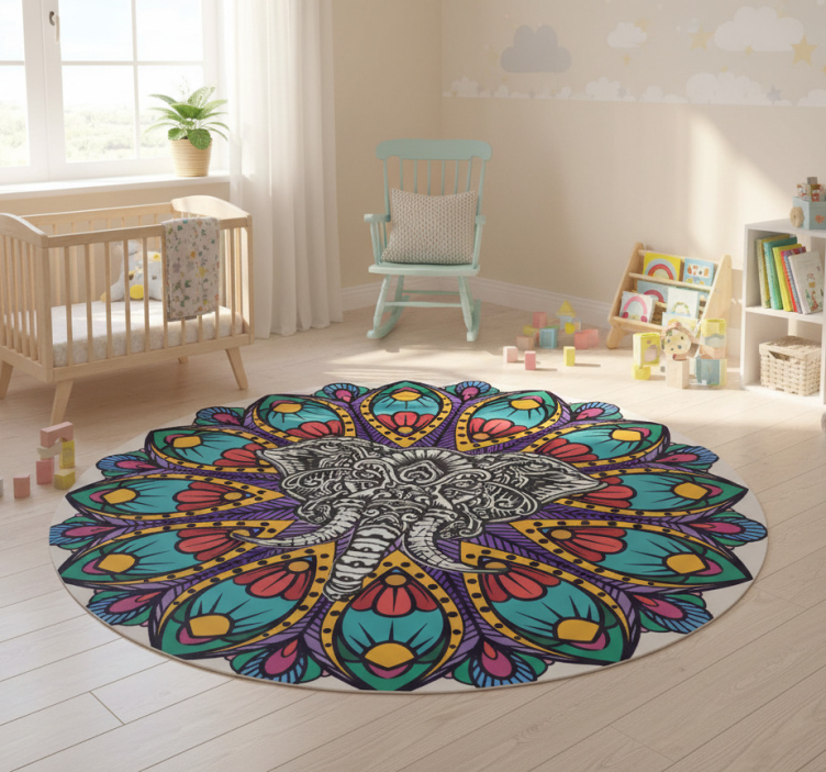 Tapete vinílico de animais mandala de elefante colorido - TenStickers